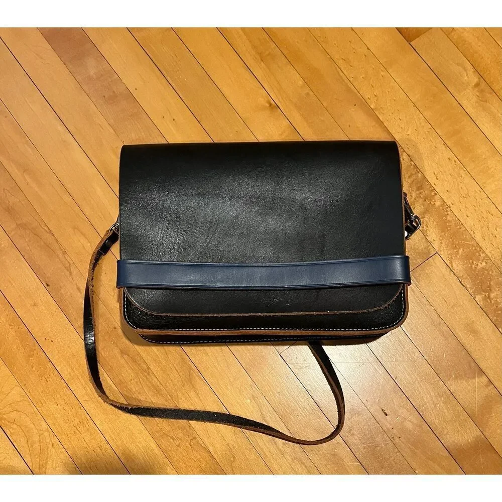 Black and Blue Medium Size Leather Bag